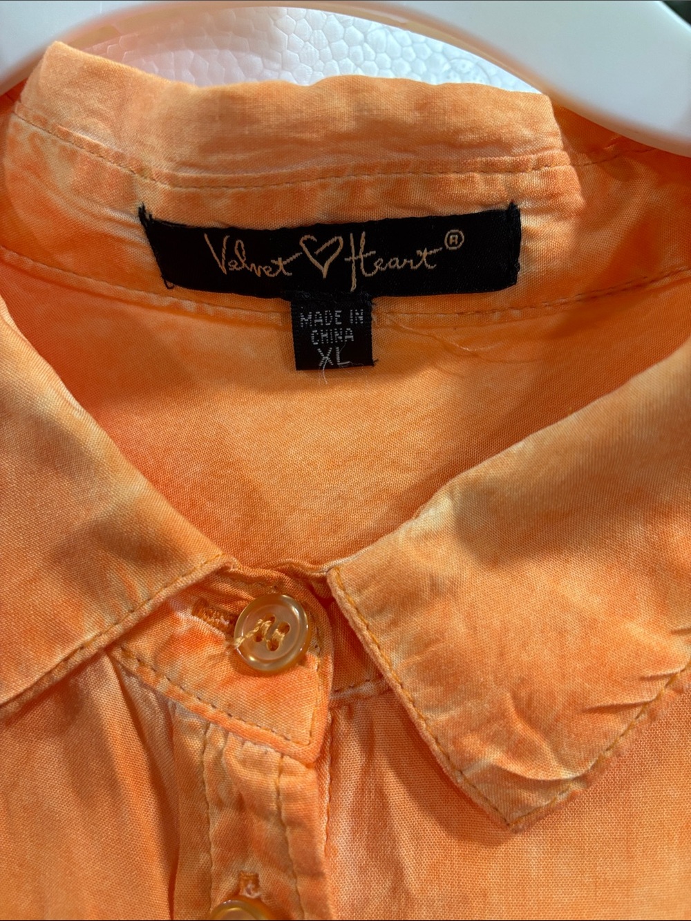 Velvet Heart Vibrant Orange Button Up Short Sleeve Shirt size XL - Picture 5 of 5